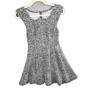 Free People Womens Mini Dress Small Black White Rhinestone Cap Sleeve Keyhole